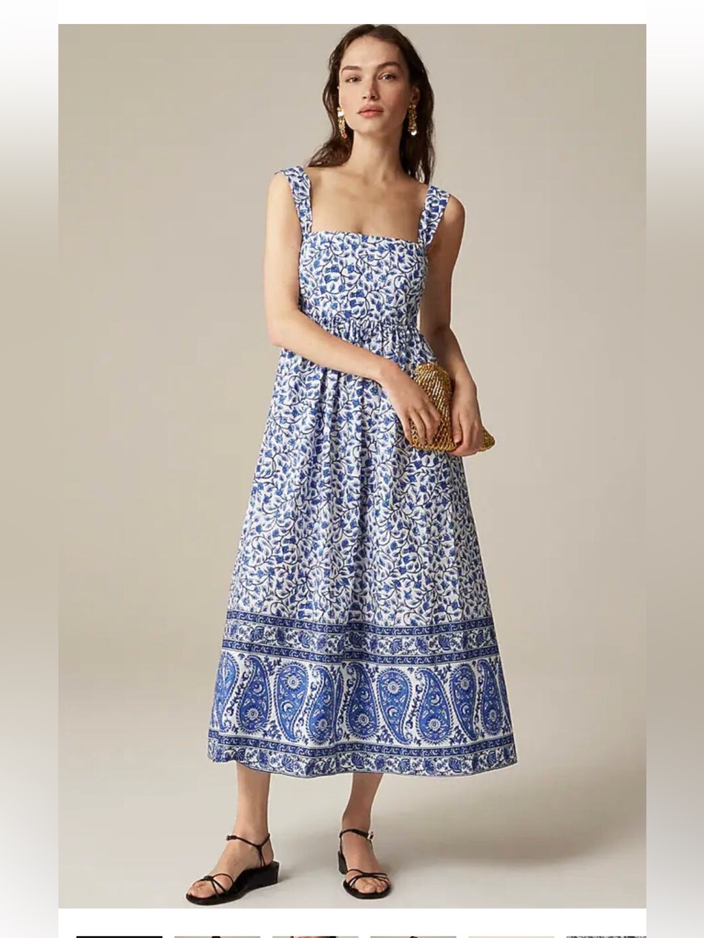 Nwot. J.Crew Blue White Floral Smocked Midi Dress Square Neck Cotton Size 6